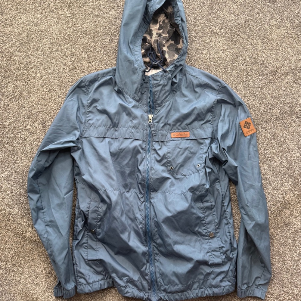 Columbia Mens Blue Windbreaker Jacket Hooded XO0680 Size M